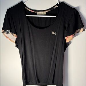 Burberry Black Top with Checkered Sleeves